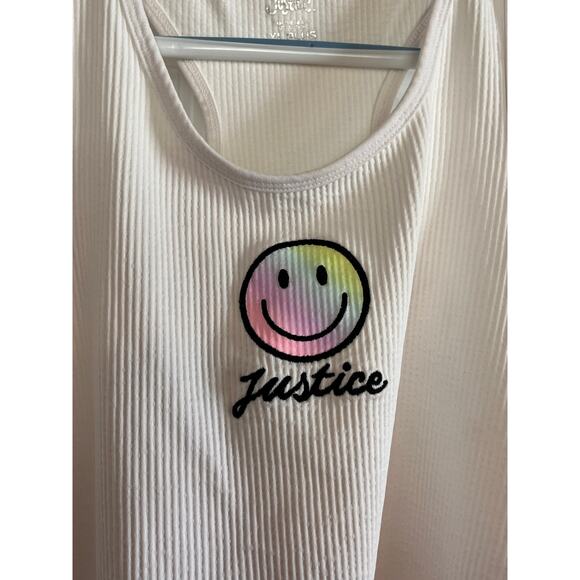 Justice XL Plus Bundle – Floral Ruffle Strap Top & Smiley Face Ribbed Tank - Picture 9 of 13
